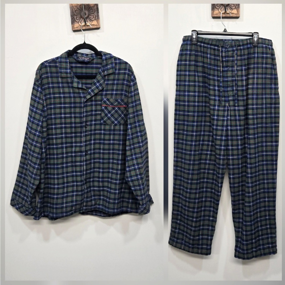 Roundtree & Yorke Portuguese Flannel Pajama Set XL Plaid Cotton Heritage Grandpa